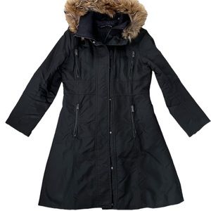 ANDREW MARC Women’s Black Winter Coat Jacket Fur Hood Size Medium